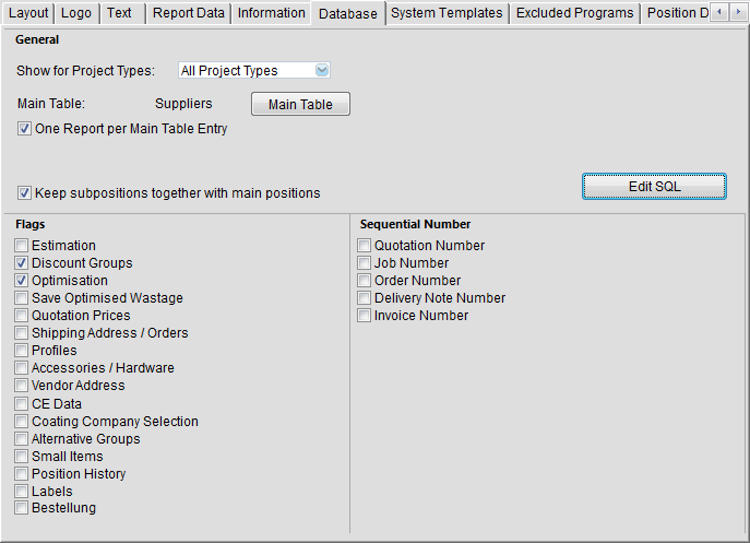 Report creating process - database flags