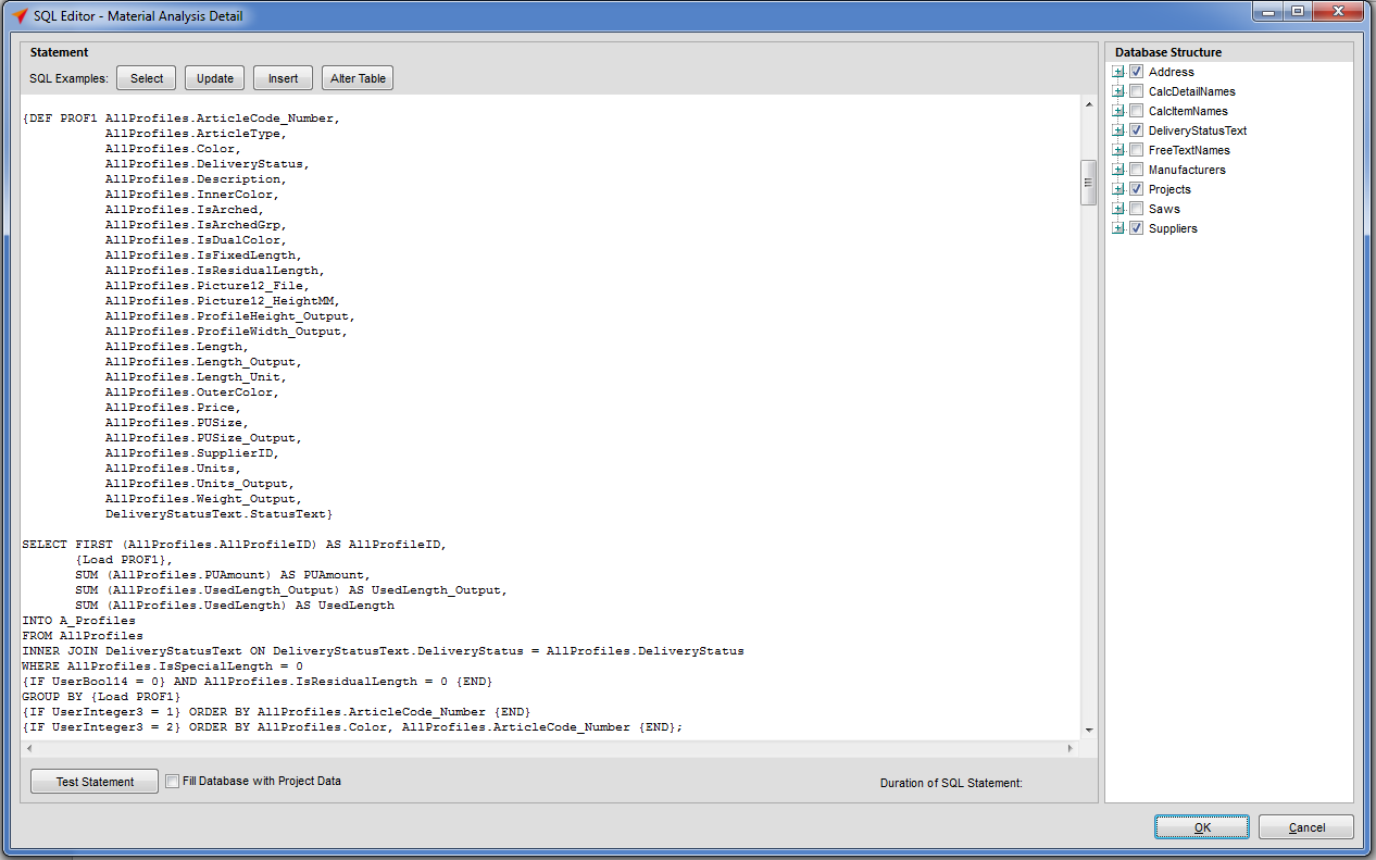 Report creating process - SQL statement